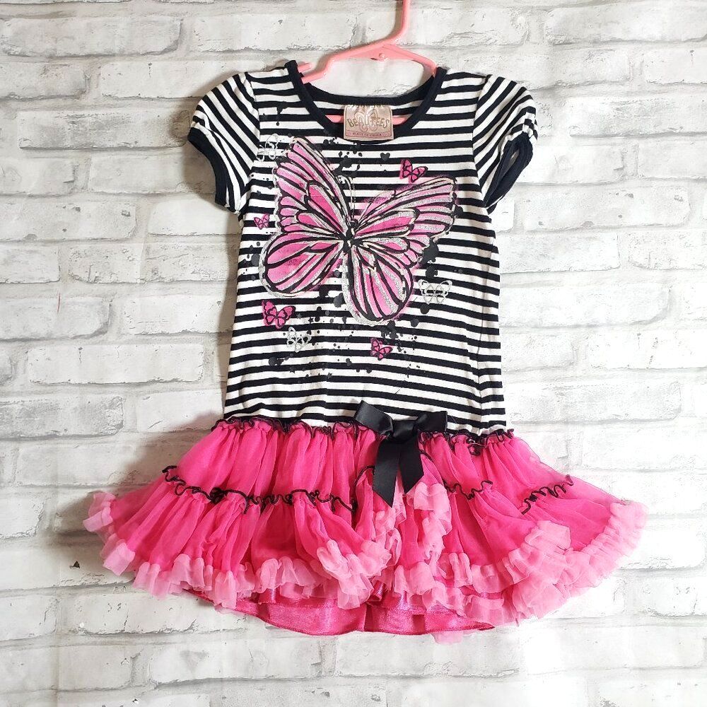 Pink and Black Stripe Butterfly Tutu Dress